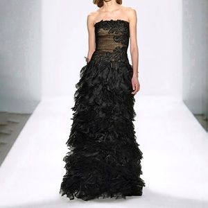 Tadashi Shoji Flamingo tulle feather gown